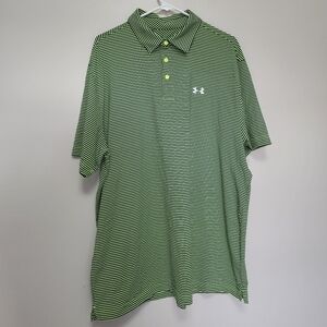 Under Armour Heat Gear Mens Size XXL Golf Polo Neon Green Navy Blue Stripes